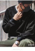 Maden felpa girocollo Vintage per uomo Pullover in cotone tinta unita felpa nera stile Basic maschile capispalla autunnale - StepByStepNow