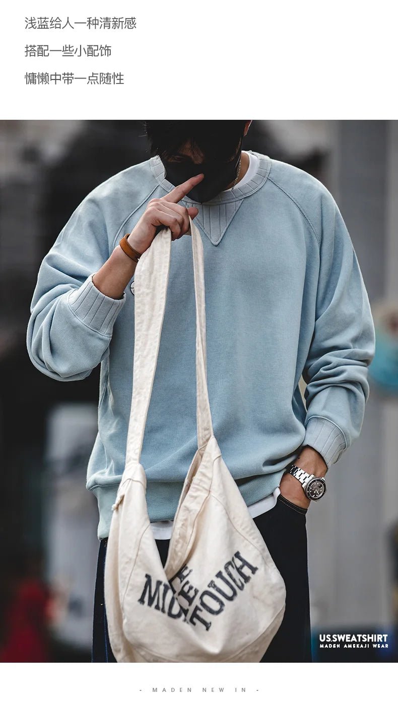 Maden felpa girocollo Vintage per uomo Pullover in cotone tinta unita felpa nera stile Basic maschile capispalla autunnale - StepByStepNow