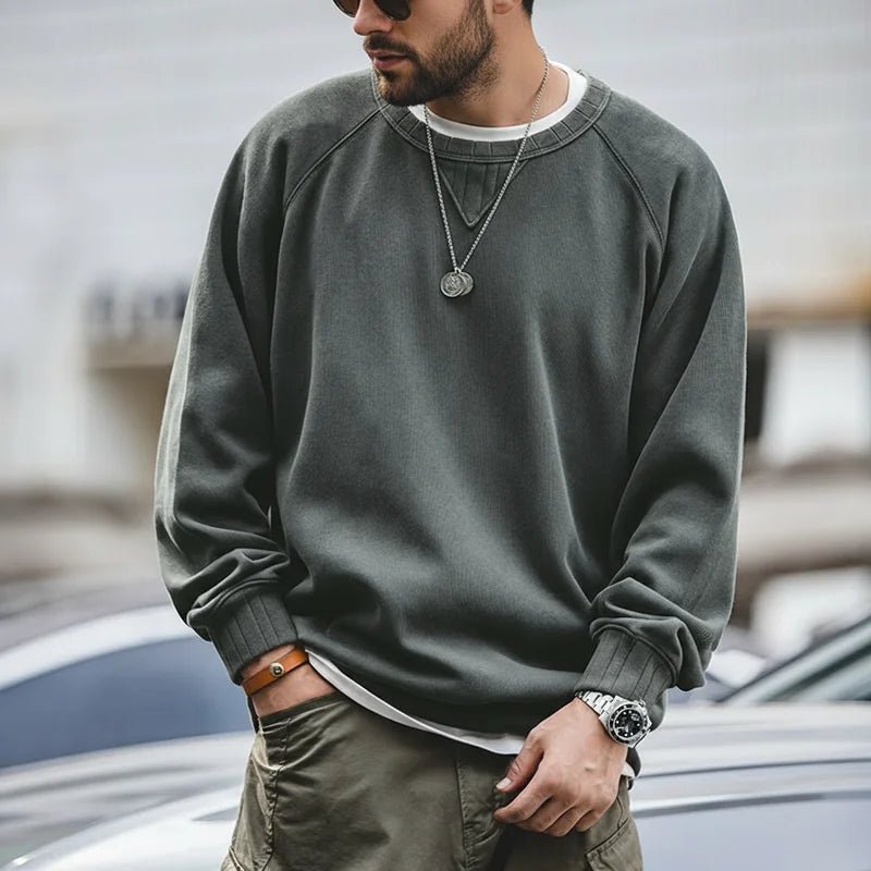 Maden felpa girocollo Vintage per uomo Pullover in cotone tinta unita felpa nera stile Basic maschile capispalla autunnale - StepByStepNow