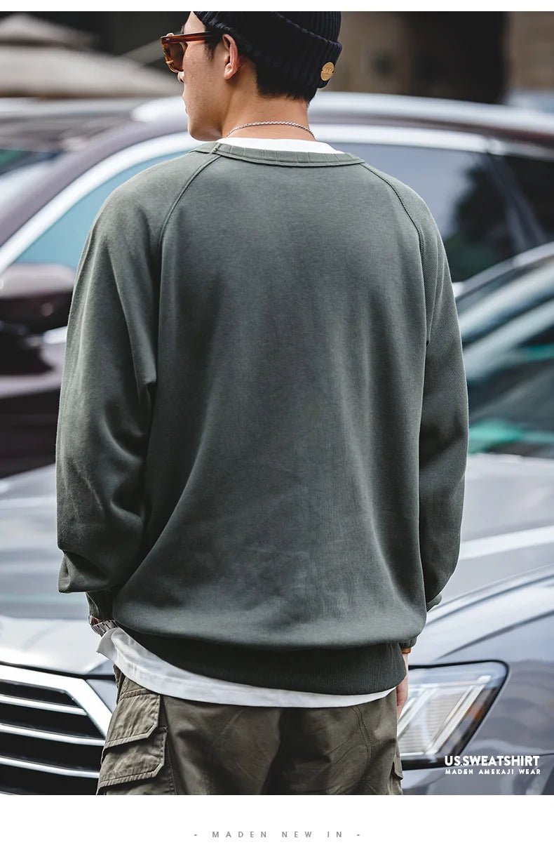 Maden felpa girocollo Vintage per uomo Pullover in cotone tinta unita felpa nera stile Basic maschile capispalla autunnale - StepByStepNow