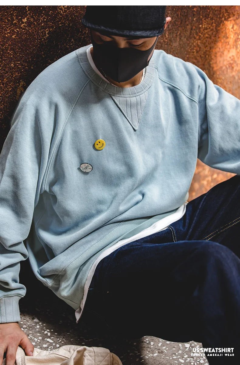 Maden felpa girocollo Vintage per uomo Pullover in cotone tinta unita felpa nera stile Basic maschile capispalla autunnale - StepByStepNow