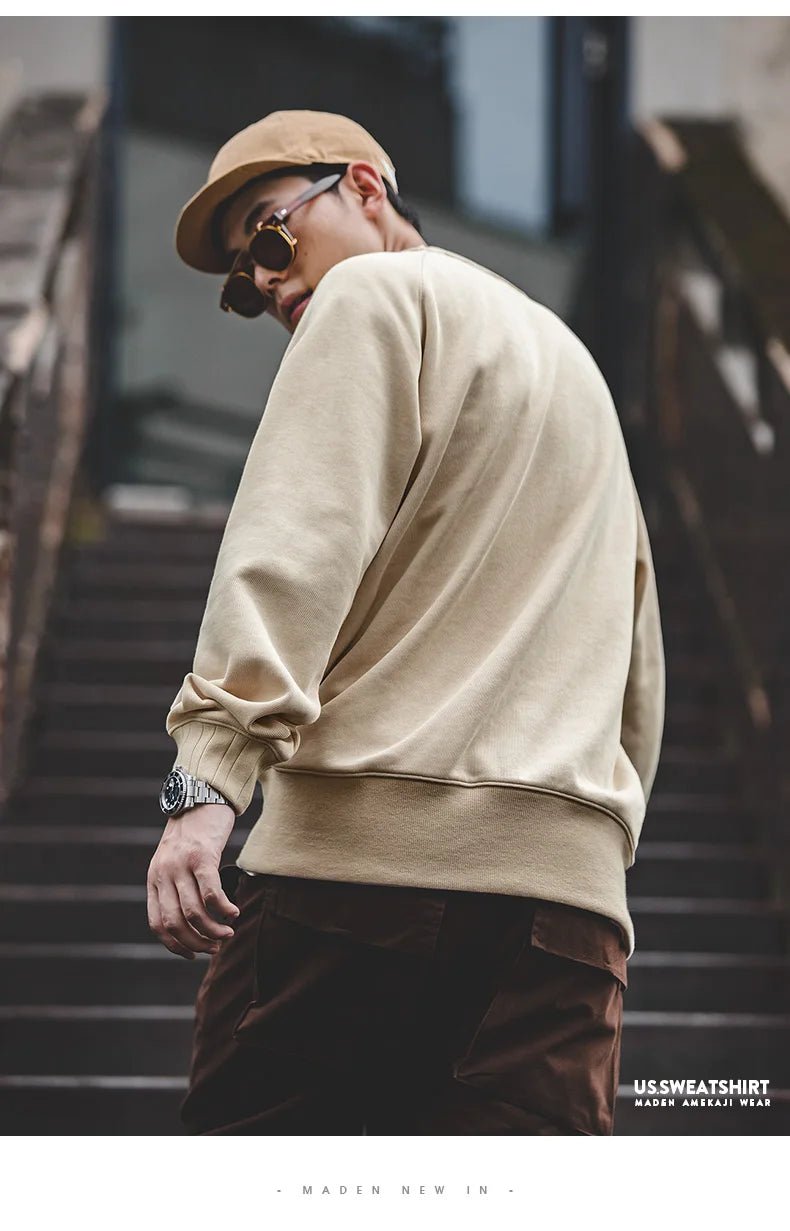 Maden felpa girocollo Vintage per uomo Pullover in cotone tinta unita felpa nera stile Basic maschile capispalla autunnale - StepByStepNow