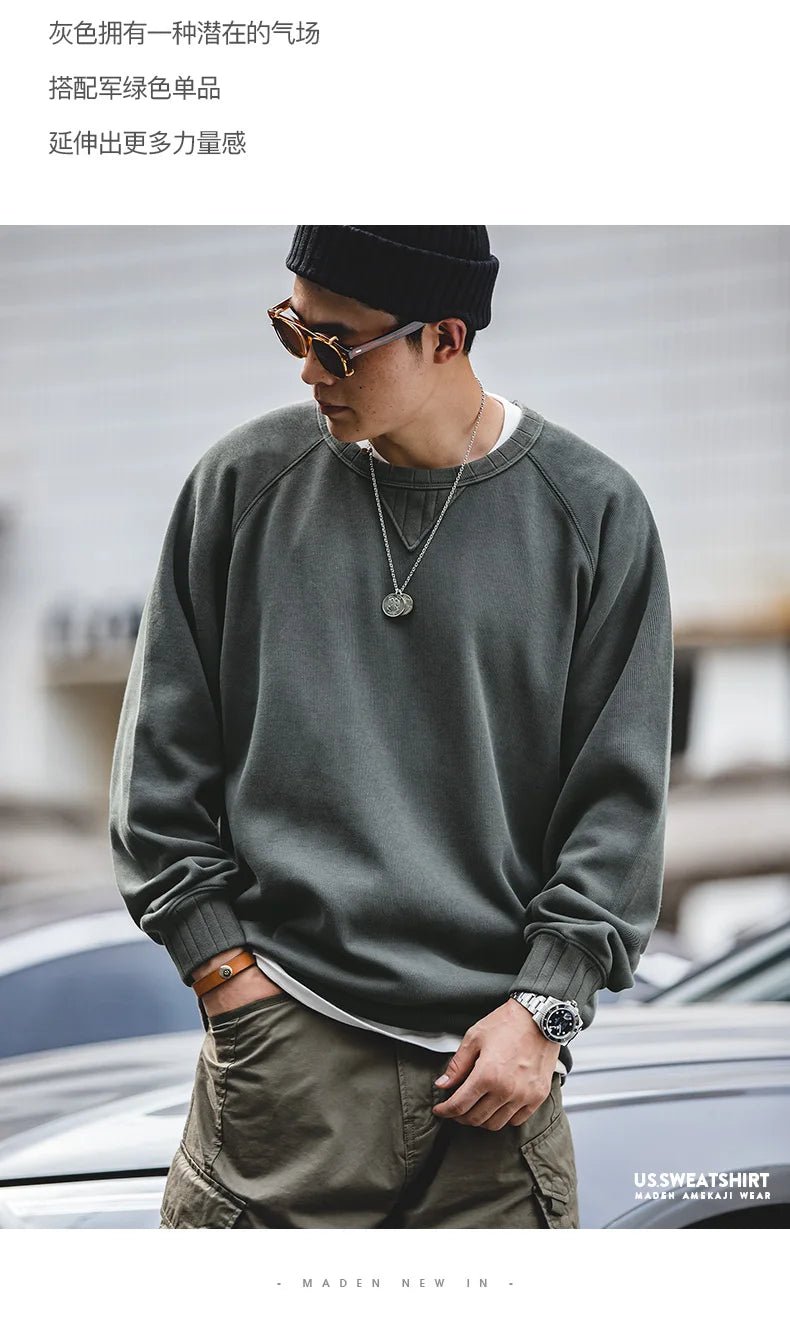 Maden felpa girocollo Vintage per uomo Pullover in cotone tinta unita felpa nera stile Basic maschile capispalla autunnale - StepByStepNow