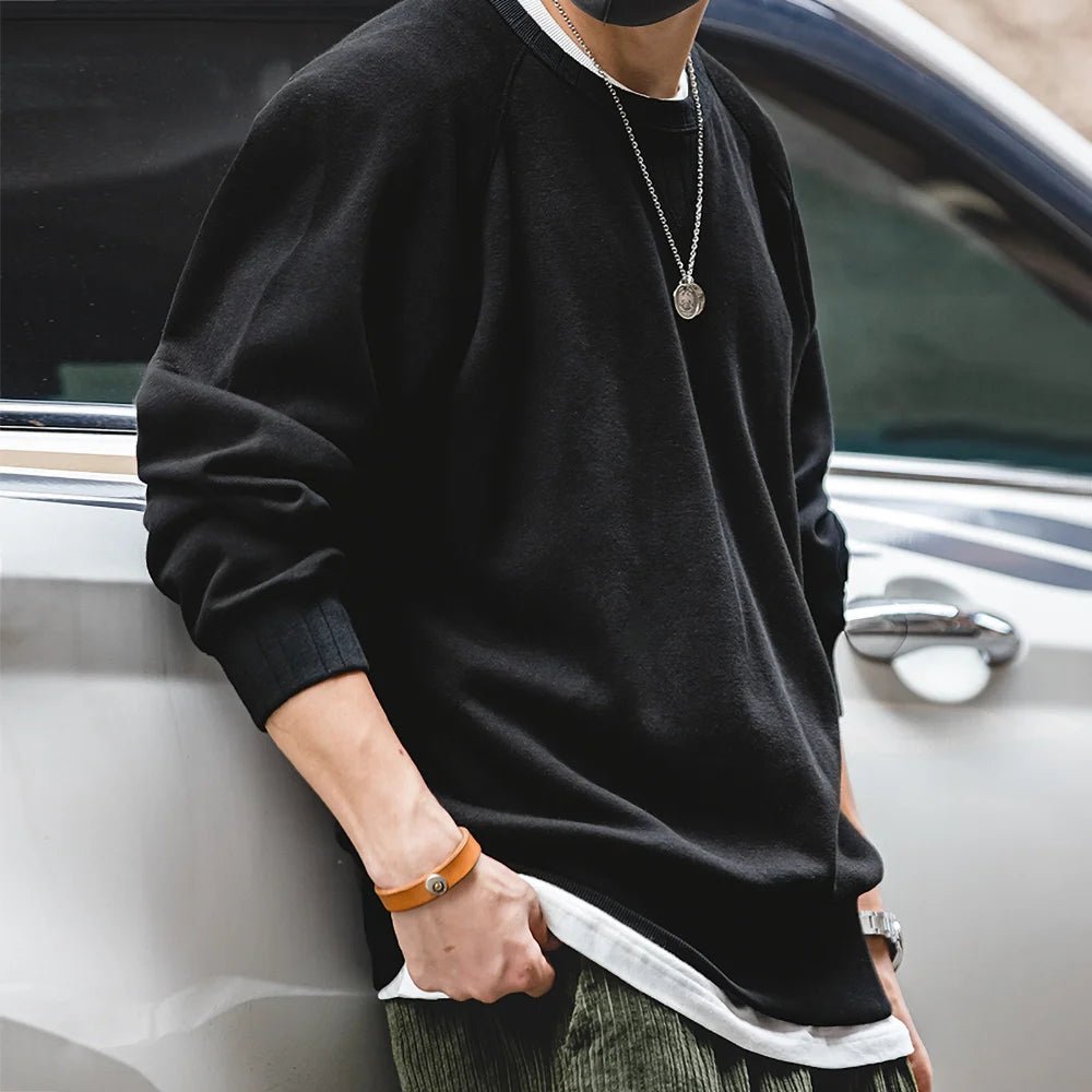 Maden felpa girocollo Vintage per uomo Pullover in cotone tinta unita felpa nera stile Basic maschile capispalla autunnale - StepByStepNow