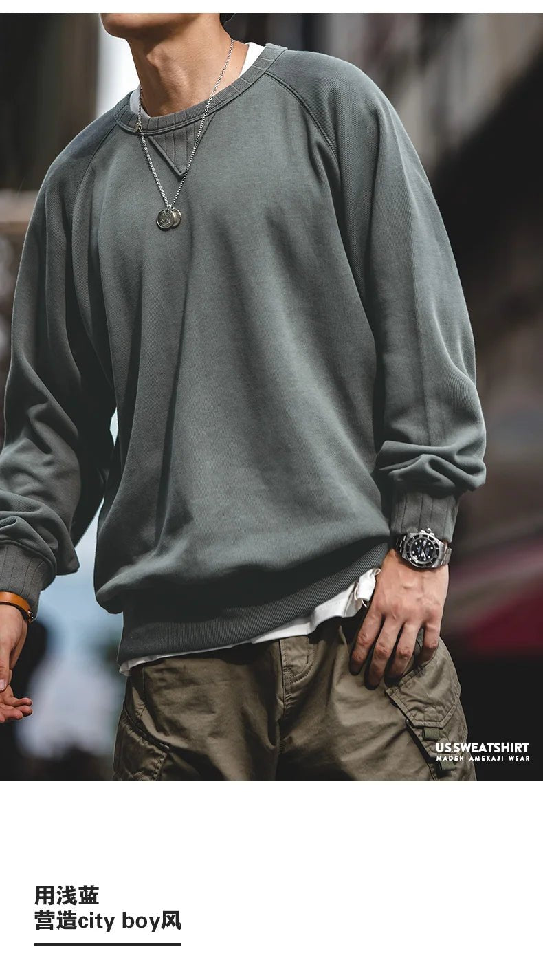 Maden felpa girocollo Vintage per uomo Pullover in cotone tinta unita felpa nera stile Basic maschile capispalla autunnale - StepByStepNow