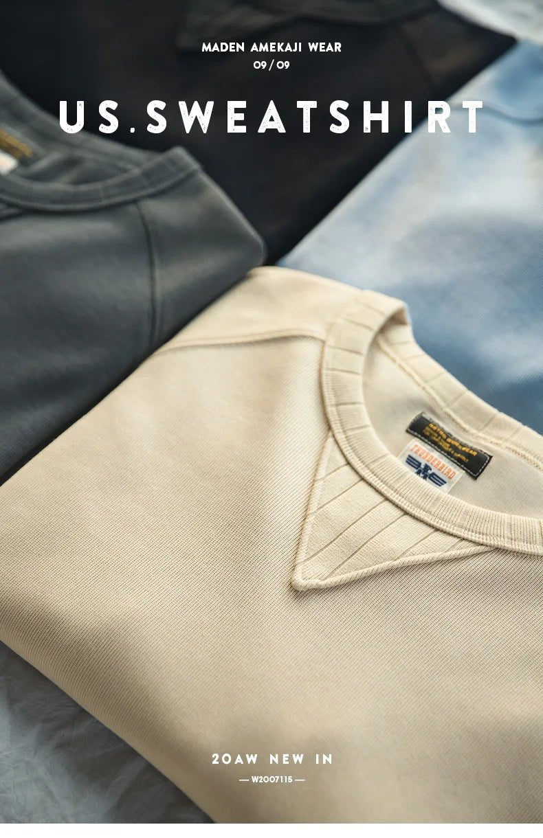 Maden felpa girocollo Vintage per uomo Pullover in cotone tinta unita felpa nera stile Basic maschile capispalla autunnale - StepByStepNow