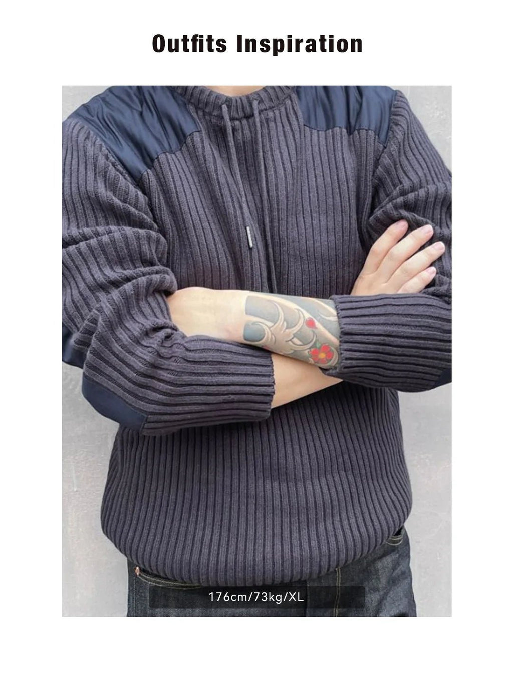 Maden Maglione a righe verticali O - Collo Slim Fit da uomo Pullover lavorato a maglia retrò Patch Cuciture Design Maglioni classici Abbigliamento uomo - StepByStepNow