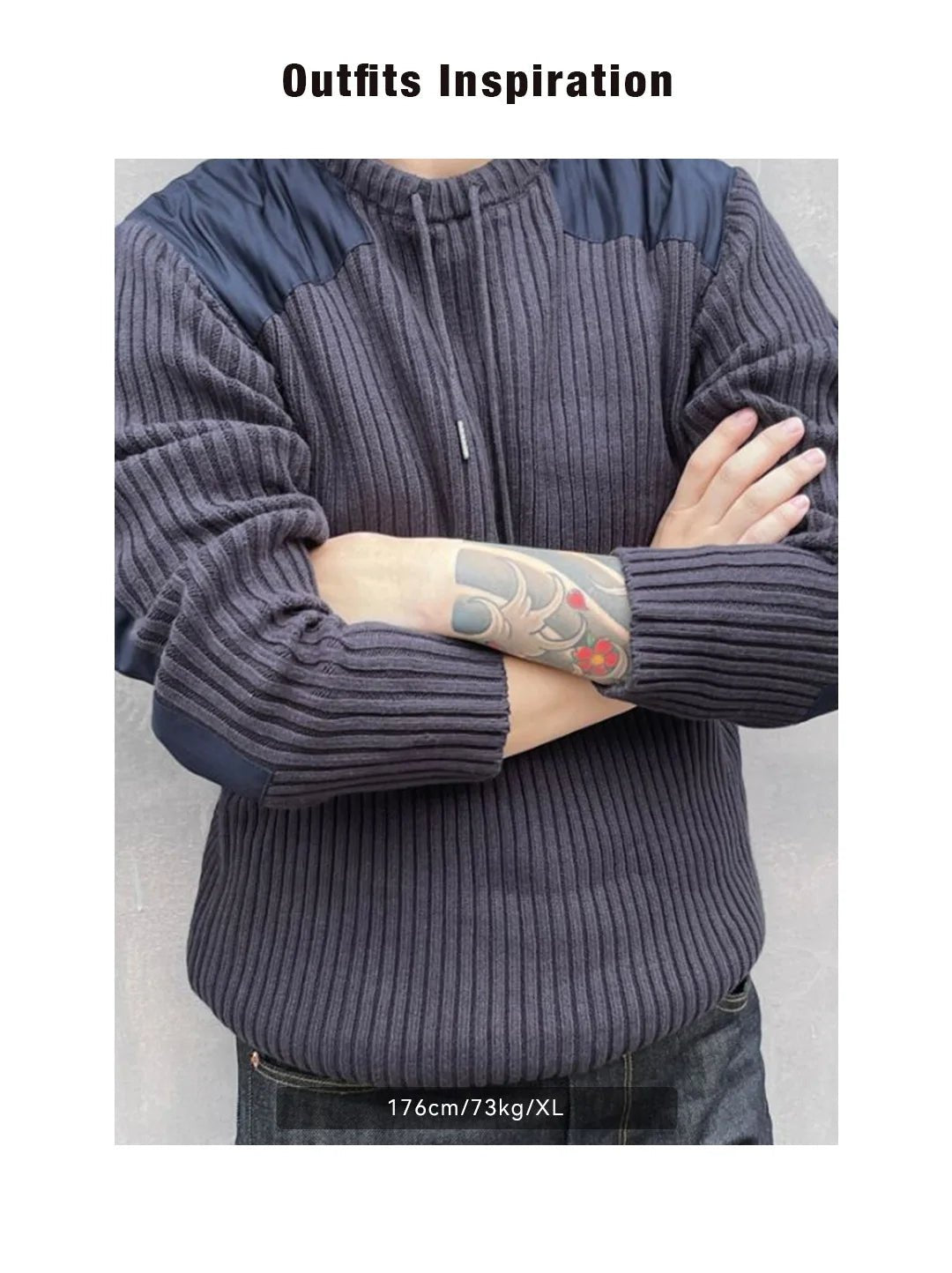 Maden Maglione a righe verticali O - Collo Slim Fit da uomo Pullover lavorato a maglia retrò Patch Cuciture Design Maglioni classici Abbigliamento uomo - StepByStepNow