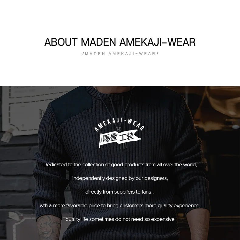 Maden Maglione a righe verticali O - Collo Slim Fit da uomo Pullover lavorato a maglia retrò Patch Cuciture Design Maglioni classici Abbigliamento uomo - StepByStepNow