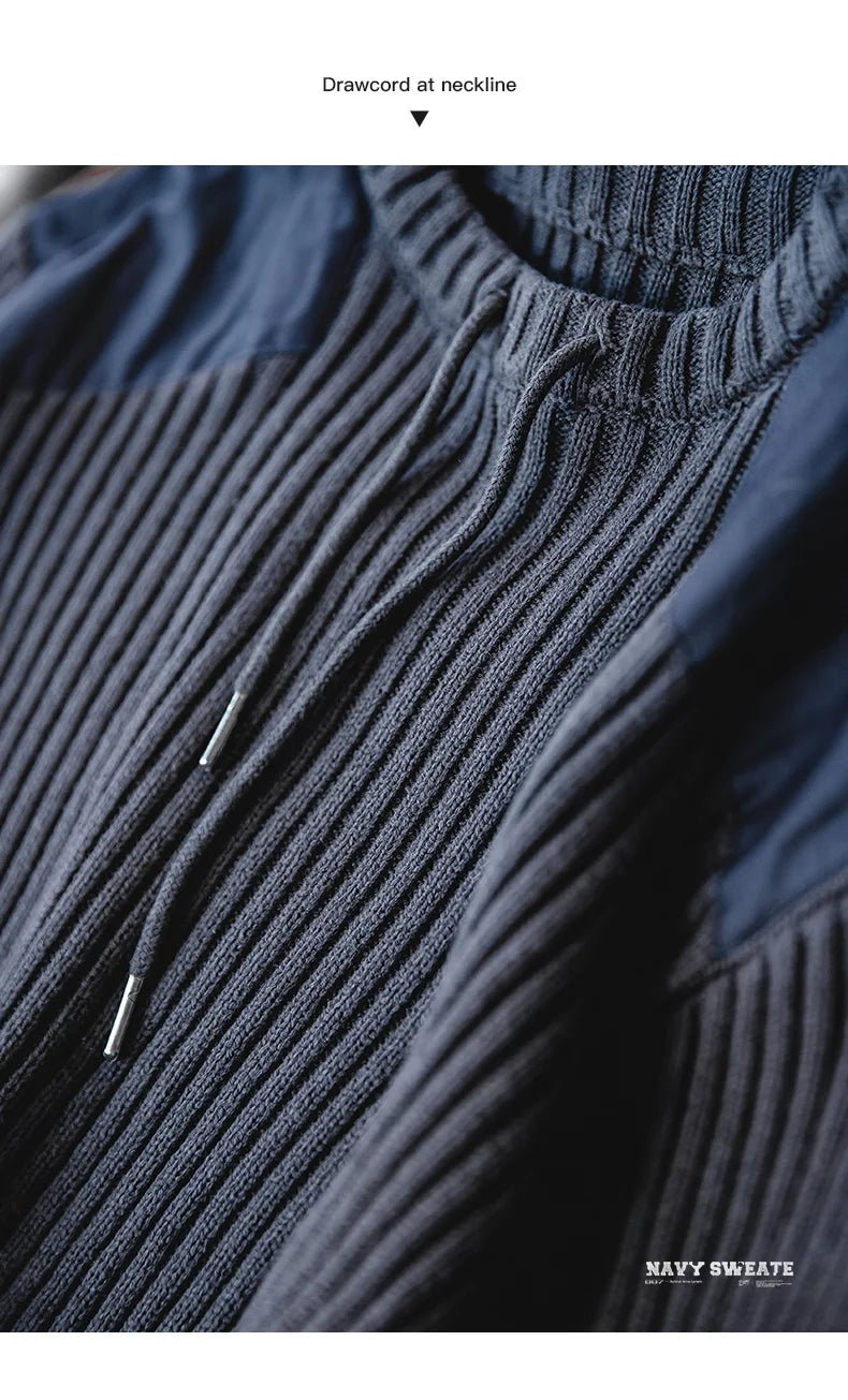 Maden Maglione a righe verticali O - Collo Slim Fit da uomo Pullover lavorato a maglia retrò Patch Cuciture Design Maglioni classici Abbigliamento uomo - StepByStepNow