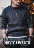 Maden Maglione a righe verticali O - Collo Slim Fit da uomo Pullover lavorato a maglia retrò Patch Cuciture Design Maglioni classici Abbigliamento uomo - StepByStepNow