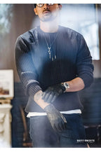 Maden Maglione a righe verticali O - Collo Slim Fit da uomo Pullover lavorato a maglia retrò Patch Cuciture Design Maglioni classici Abbigliamento uomo - StepByStepNow