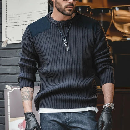 Maden Maglione a righe verticali O - Collo Slim Fit da uomo Pullover lavorato a maglia retrò Patch Cuciture Design Maglioni classici Abbigliamento uomo - StepByStepNow