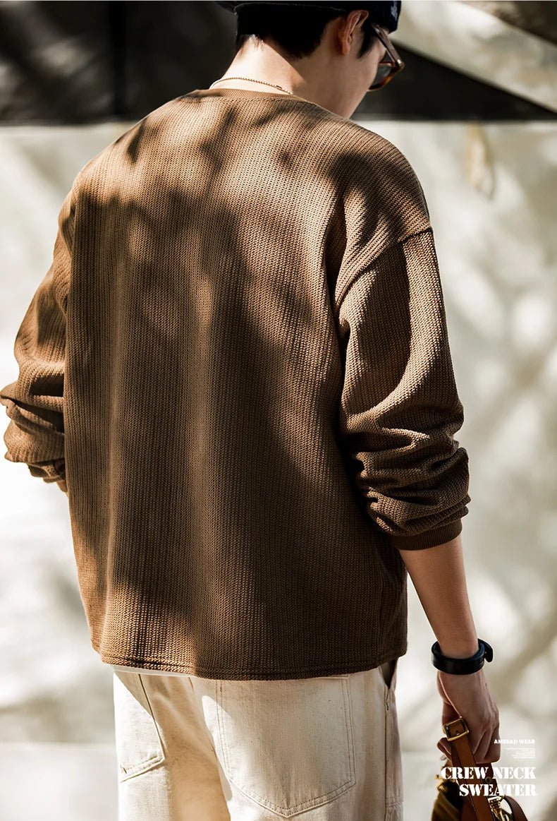 Maden Maglione girocollo nero da uomo Felpa con cappuccio lavorata a maglia ampia Autunno Casual Pullover con maniche a spalla cadente Colletto a coste elasticizzato - StepByStepNow