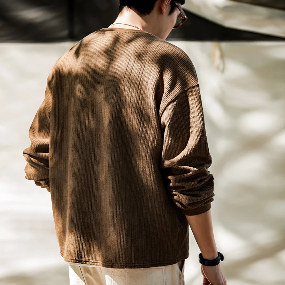 Maden Maglione girocollo nero da uomo Felpa con cappuccio lavorata a maglia ampia Autunno Casual Pullover con maniche a spalla cadente Colletto a coste elasticizzato - StepByStepNow