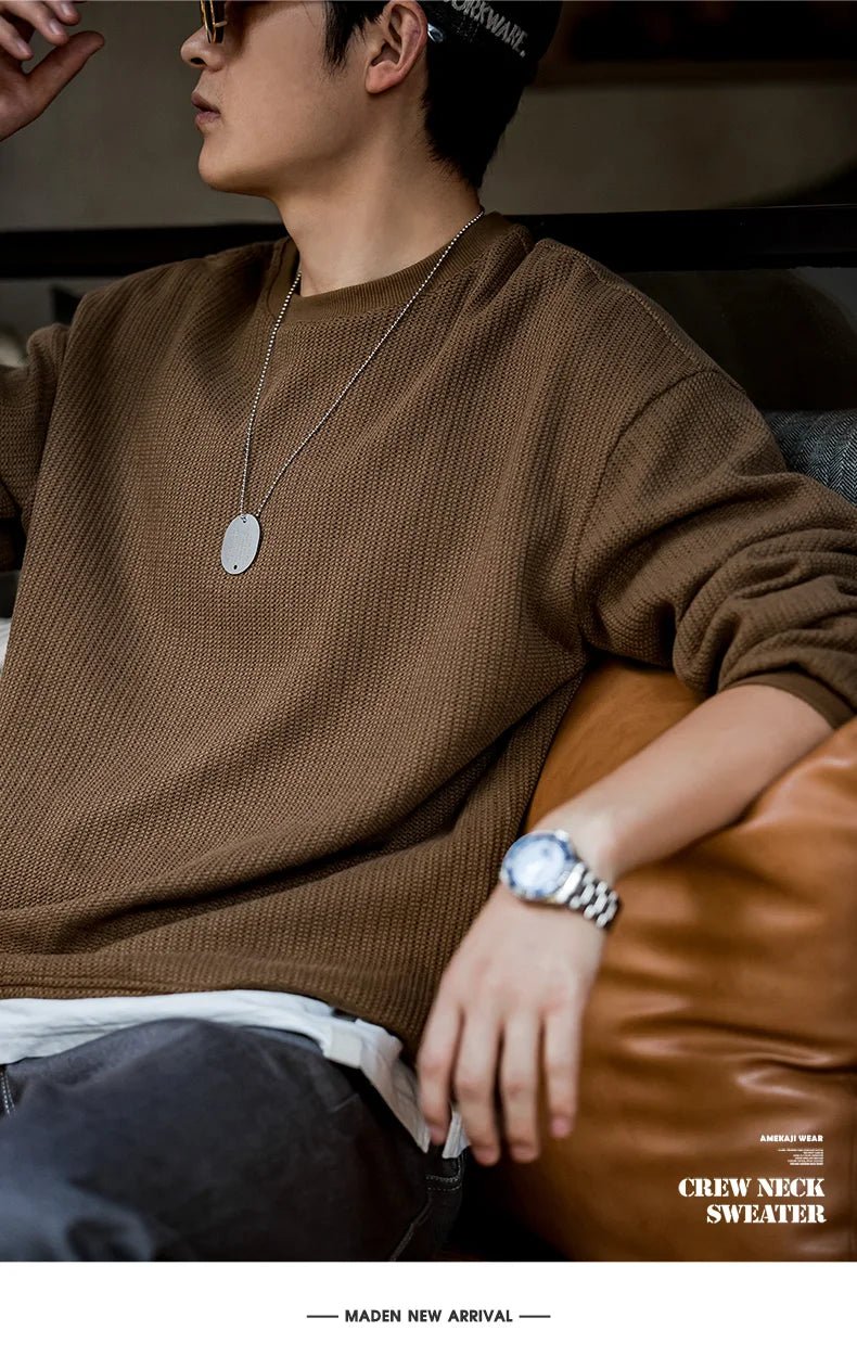 Maden Maglione girocollo nero da uomo Felpa con cappuccio lavorata a maglia ampia Autunno Casual Pullover con maniche a spalla cadente Colletto a coste elasticizzato - StepByStepNow