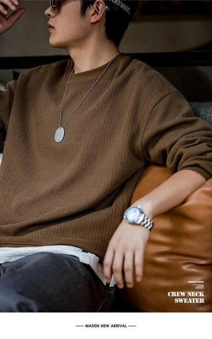 Maden Maglione girocollo nero da uomo Felpa con cappuccio lavorata a maglia ampia Autunno Casual Pullover con maniche a spalla cadente Colletto a coste elasticizzato - StepByStepNow