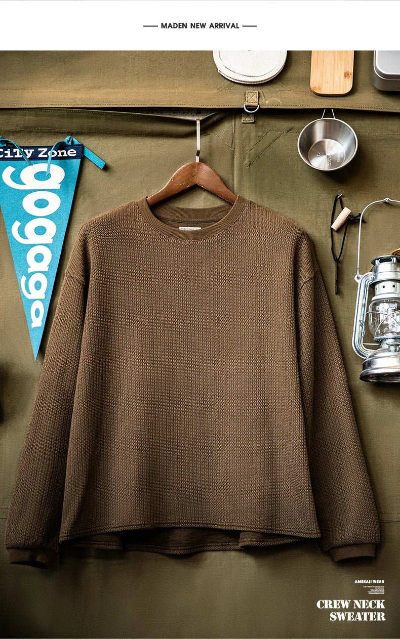 Maden Maglione girocollo nero da uomo Felpa con cappuccio lavorata a maglia ampia Autunno Casual Pullover con maniche a spalla cadente Colletto a coste elasticizzato - StepByStepNow