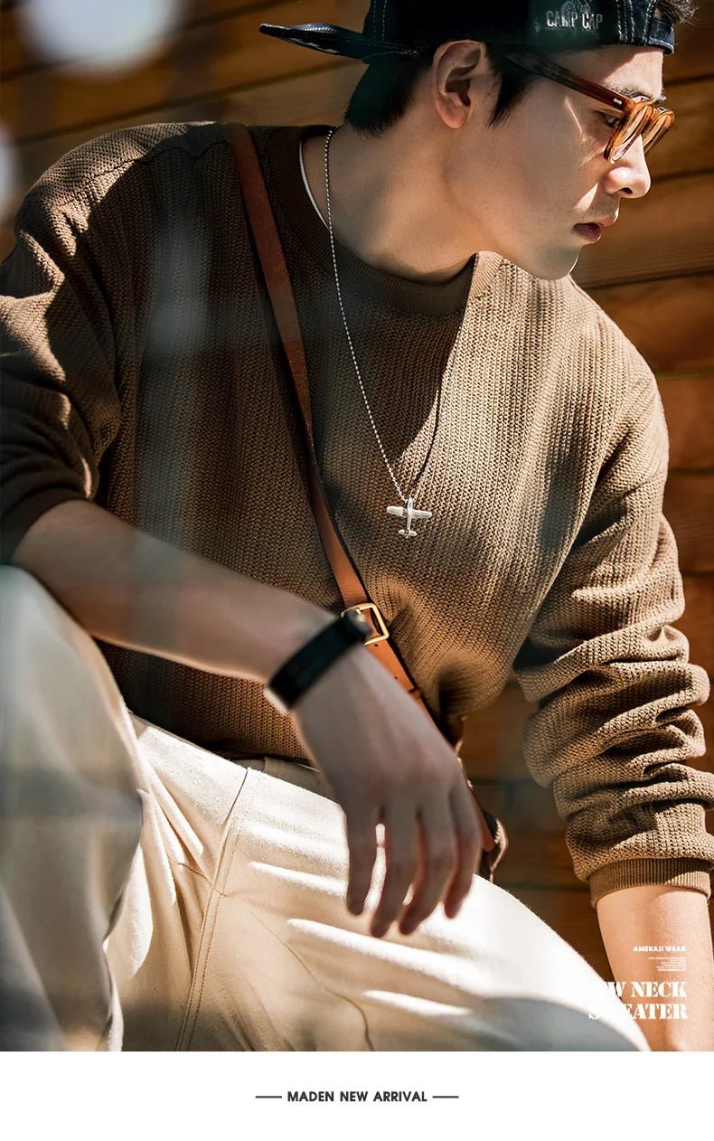 Maden Maglione girocollo nero da uomo Felpa con cappuccio lavorata a maglia ampia Autunno Casual Pullover con maniche a spalla cadente Colletto a coste elasticizzato - StepByStepNow