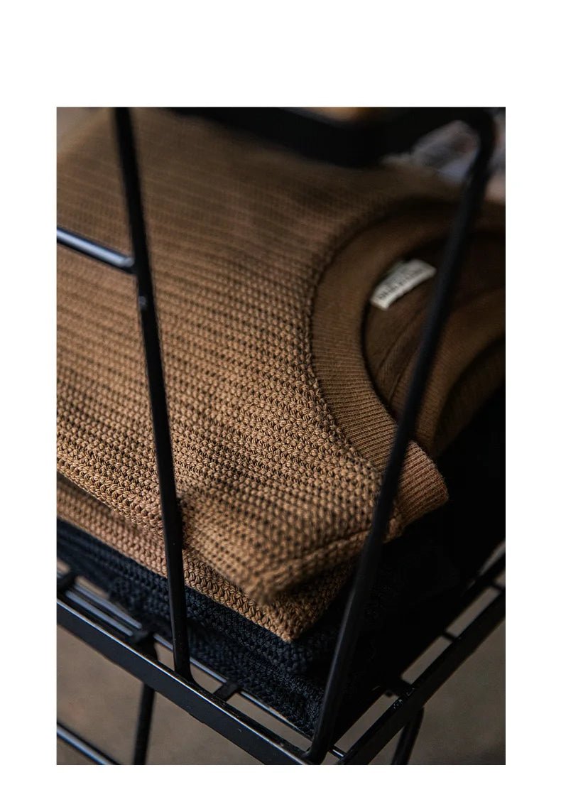 Maden Maglione girocollo nero da uomo Felpa con cappuccio lavorata a maglia ampia Autunno Casual Pullover con maniche a spalla cadente Colletto a coste elasticizzato - StepByStepNow