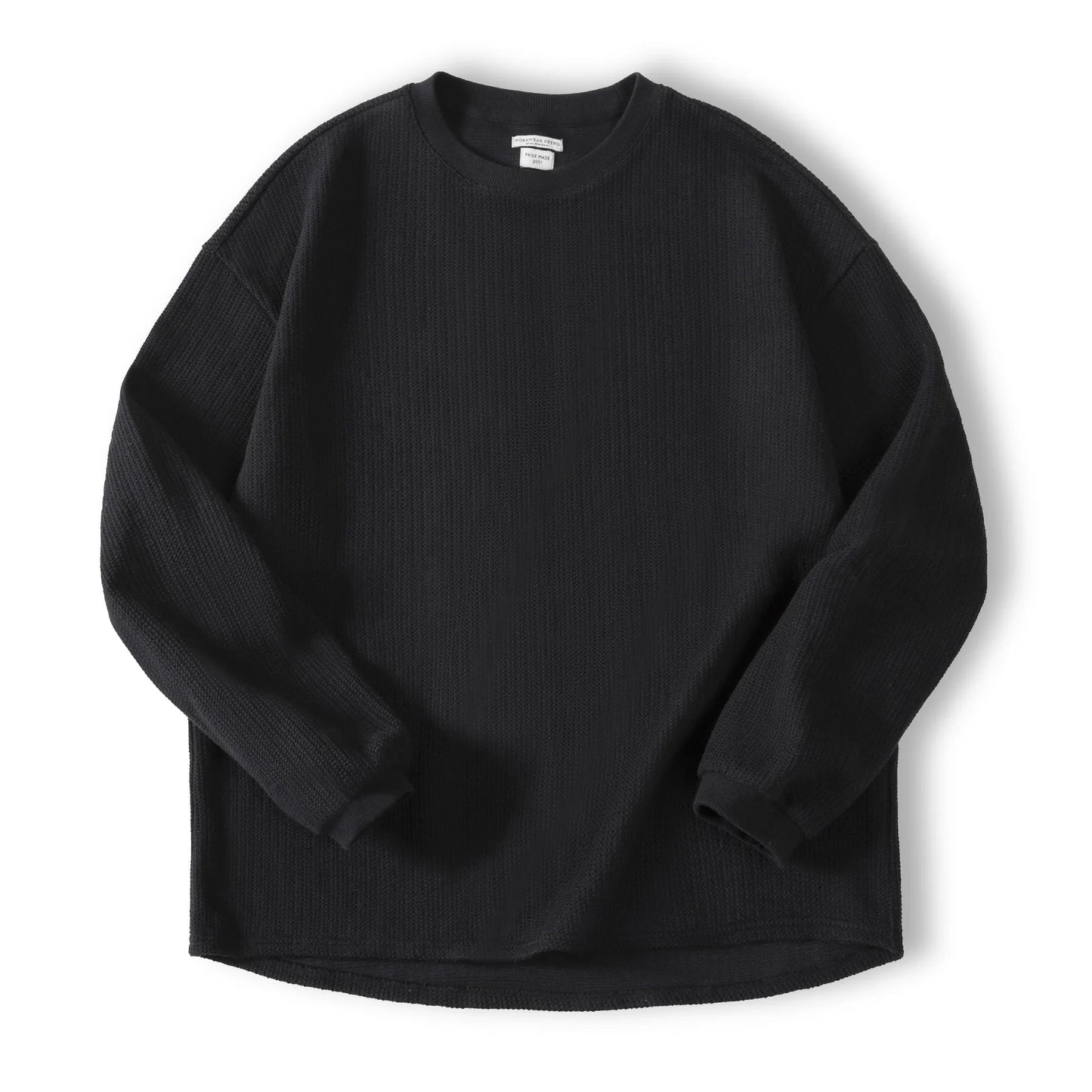 Maden Maglione girocollo nero da uomo Felpa con cappuccio lavorata a maglia ampia Autunno Casual Pullover con maniche a spalla cadente Colletto a coste elasticizzato - StepByStepNow