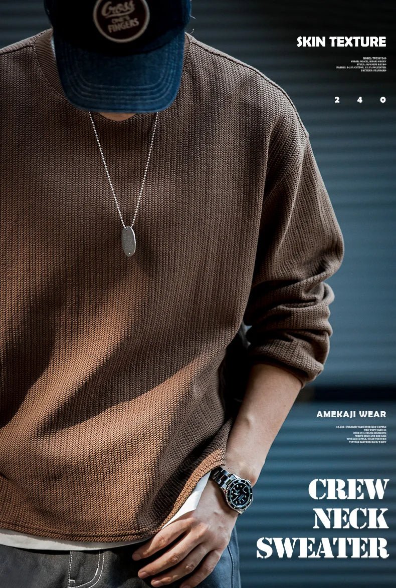 Maden Maglione girocollo nero da uomo Felpa con cappuccio lavorata a maglia ampia Autunno Casual Pullover con maniche a spalla cadente Colletto a coste elasticizzato - StepByStepNow