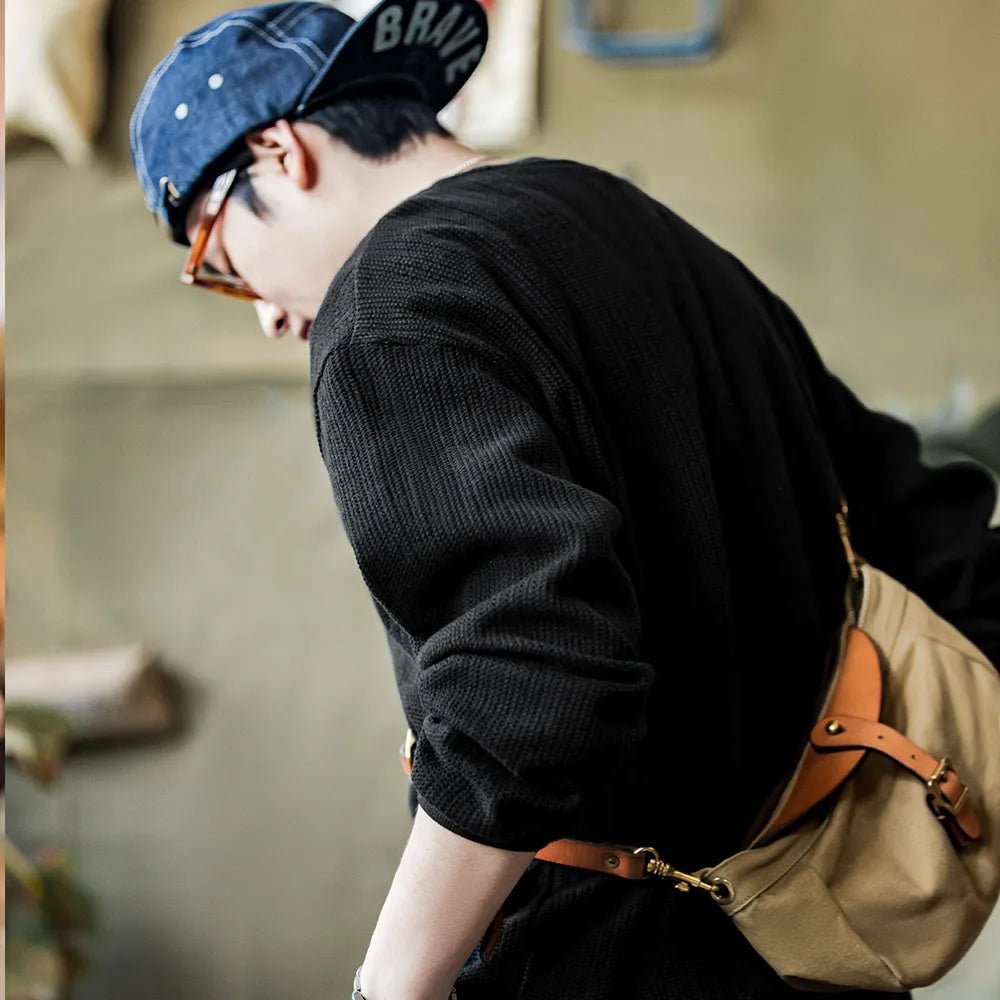 Maden Maglione girocollo nero da uomo Felpa con cappuccio lavorata a maglia ampia Autunno Casual Pullover con maniche a spalla cadente Colletto a coste elasticizzato - StepByStepNow