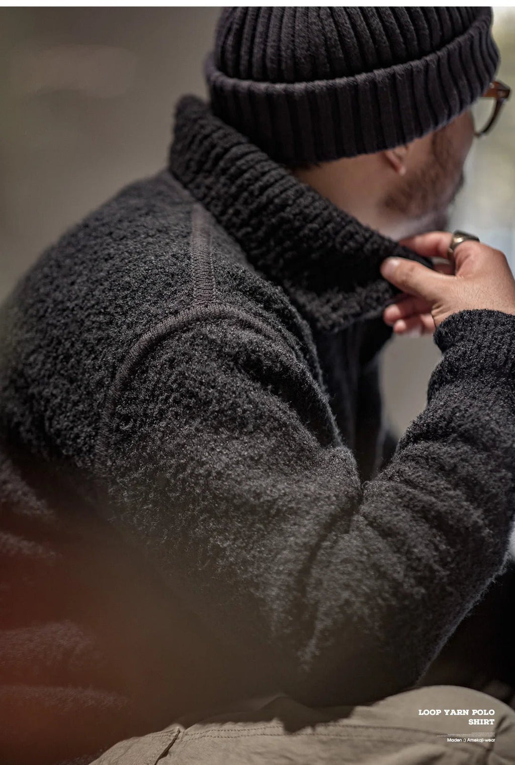 MADEN Maglione lavorato a maglia pesante da uomo 2024 Autunno Inverno Manica lunga Colletto rovesciato Polo in filato ad anello Maglieria pullover caldo - StepByStepNow