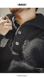 MADEN Maglione lavorato a maglia pesante da uomo 2024 Autunno Inverno Manica lunga Colletto rovesciato Polo in filato ad anello Maglieria pullover caldo - StepByStepNow