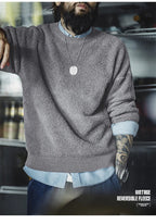 Maden New Retro Grey girocollo maglione foderato in pile caldo Versatile Pullover per uomo con top larghi per l'autunno e l'inverno - StepByStepNow