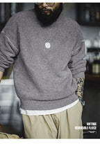 Maden New Retro Grey girocollo maglione foderato in pile caldo Versatile Pullover per uomo con top larghi per l'autunno e l'inverno - StepByStepNow