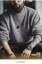 Maden New Retro Grey girocollo maglione foderato in pile caldo Versatile Pullover per uomo con top larghi per l'autunno e l'inverno - StepByStepNow