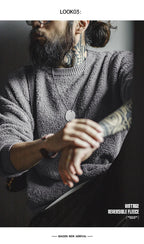 Maden New Retro Grey girocollo maglione foderato in pile caldo Versatile Pullover per uomo con top larghi per l'autunno e l'inverno - StepByStepNow