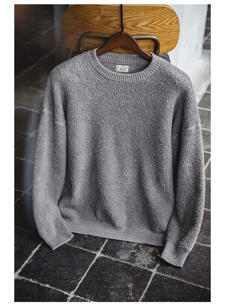 Maden New Retro Grey girocollo maglione foderato in pile caldo Versatile Pullover per uomo con top larghi per l'autunno e l'inverno - StepByStepNow