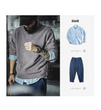 Maden New Retro Grey girocollo maglione foderato in pile caldo Versatile Pullover per uomo con top larghi per l'autunno e l'inverno - StepByStepNow