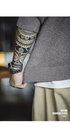 Maden New Retro Grey girocollo maglione foderato in pile caldo Versatile Pullover per uomo con top larghi per l'autunno e l'inverno - StepByStepNow