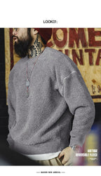 Maden New Retro Grey girocollo maglione foderato in pile caldo Versatile Pullover per uomo con top larghi per l'autunno e l'inverno - StepByStepNow