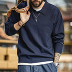 Maden Polo da uomo vintage lavorata a maglia tinta unita felpa a maniche lunghe morbida risvolto strato pullover maglieria per pendolari autunnali - StepByStepNow