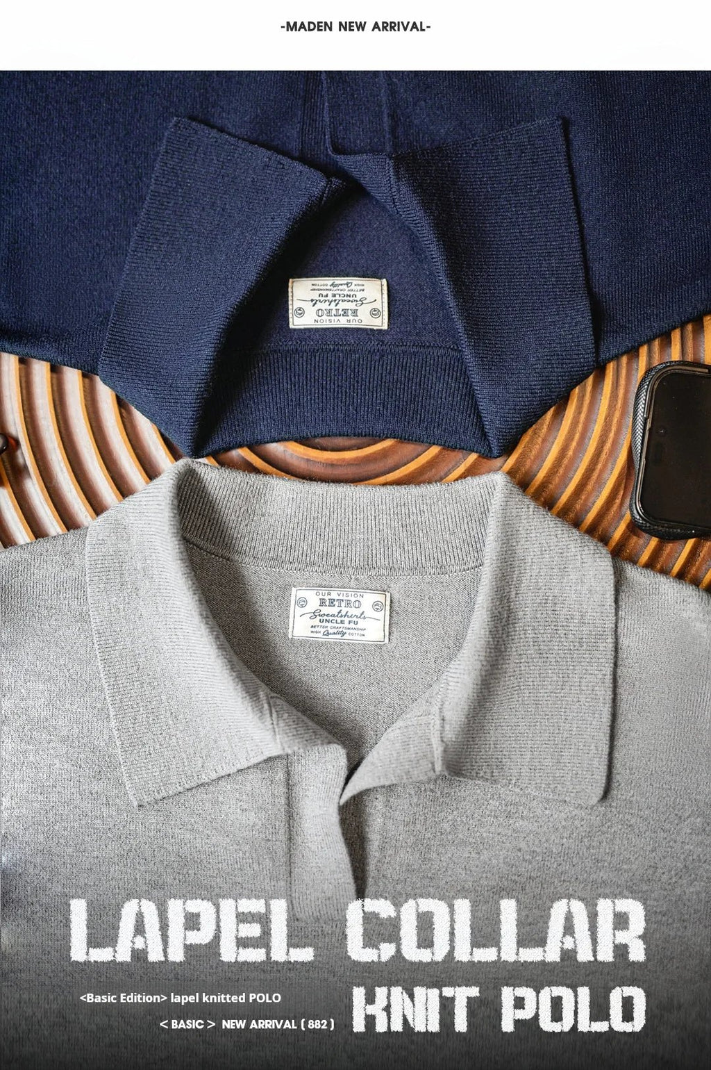 Maden Polo da uomo vintage lavorata a maglia tinta unita felpa a maniche lunghe morbida risvolto strato pullover maglieria per pendolari autunnali - StepByStepNow