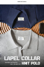 Maden Polo da uomo vintage lavorata a maglia tinta unita felpa a maniche lunghe morbida risvolto strato pullover maglieria per pendolari autunnali - StepByStepNow