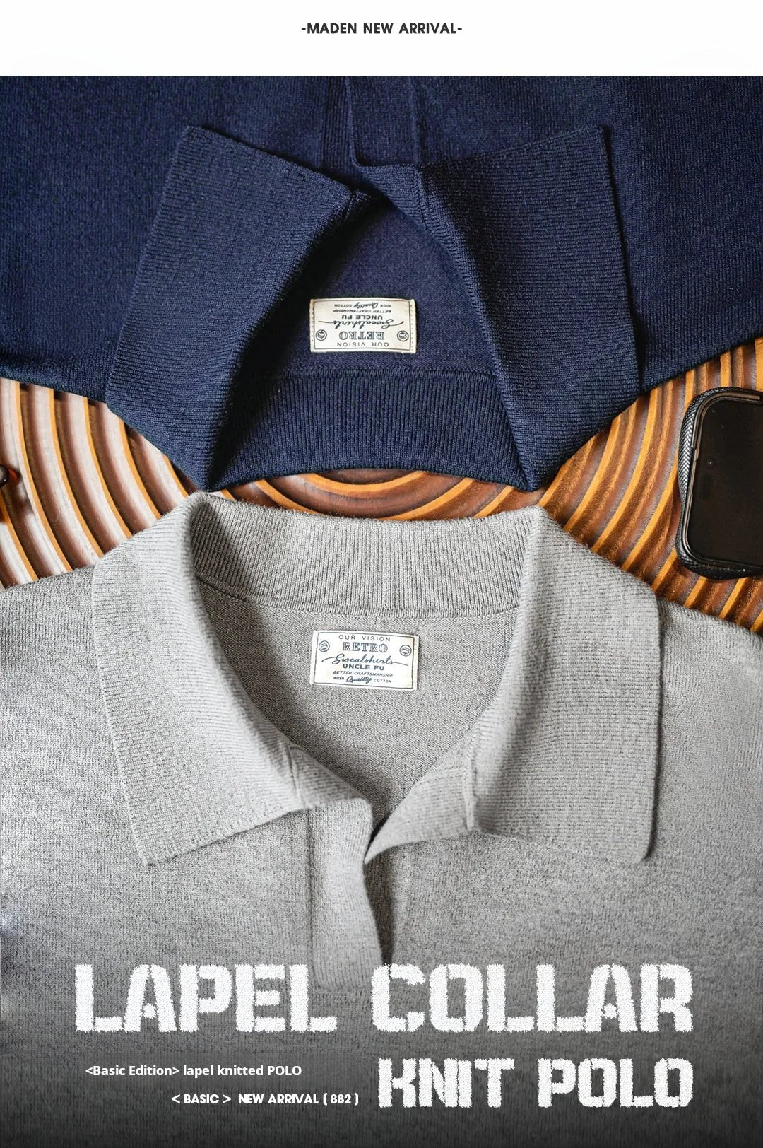 Maden Polo da uomo vintage lavorata a maglia tinta unita felpa a maniche lunghe morbida risvolto strato pullover maglieria per pendolari autunnali - StepByStepNow