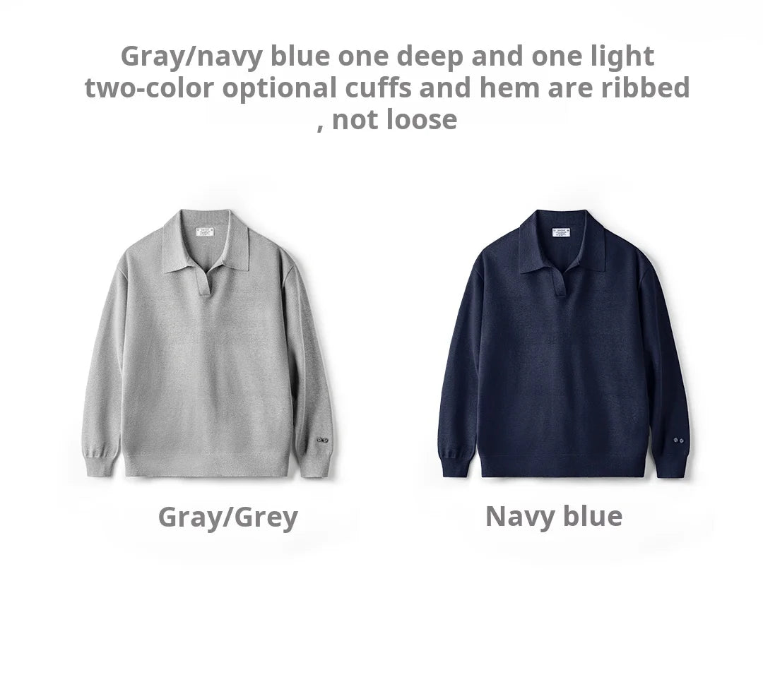 Maden Polo da uomo vintage lavorata a maglia tinta unita felpa a maniche lunghe morbida risvolto strato pullover maglieria per pendolari autunnali - StepByStepNow
