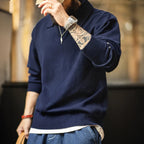 Maden Polo da uomo vintage lavorata a maglia tinta unita felpa a maniche lunghe morbida risvolto strato pullover maglieria per pendolari autunnali - StepByStepNow