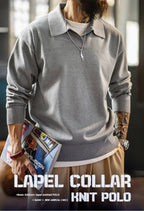 Maden Polo da uomo vintage lavorata a maglia tinta unita felpa a maniche lunghe morbida risvolto strato pullover maglieria per pendolari autunnali - StepByStepNow