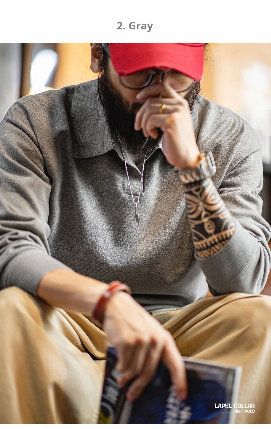 Maden Polo da uomo vintage lavorata a maglia tinta unita felpa a maniche lunghe morbida risvolto strato pullover maglieria per pendolari autunnali - StepByStepNow