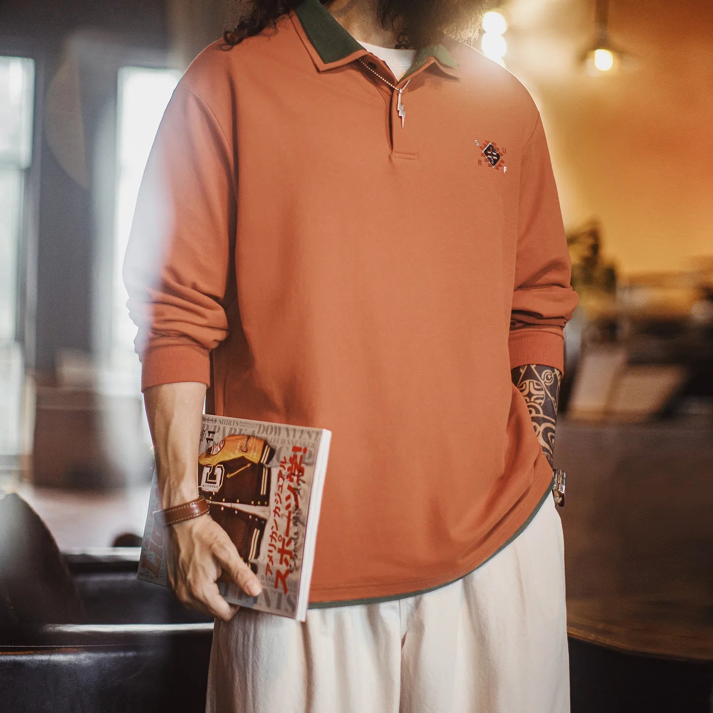 Maden Polo da uomo vintage ricamata Navajo Felpa lavorata a maglia a contrasto Pullover a maniche lunghe vestibilità ampia per la primavera autunno - StepByStepNow