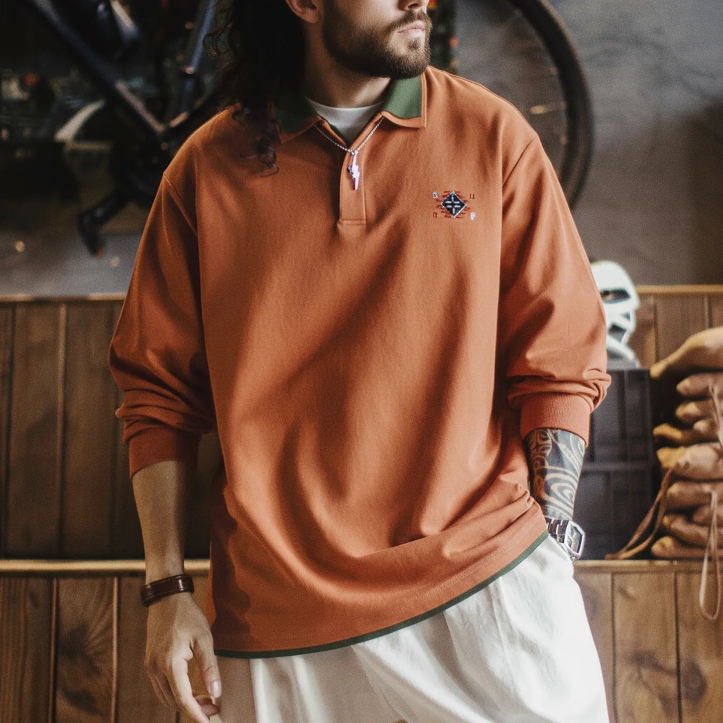 Maden Polo da uomo vintage ricamata Navajo Felpa lavorata a maglia a contrasto Pullover a maniche lunghe vestibilità ampia per la primavera autunno - StepByStepNow