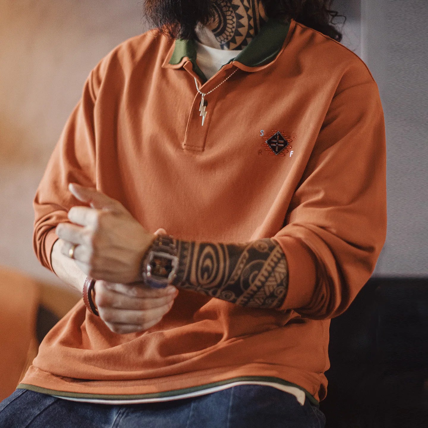 Maden Polo da uomo vintage ricamata Navajo Felpa lavorata a maglia a contrasto Pullover a maniche lunghe vestibilità ampia per la primavera autunno - StepByStepNow