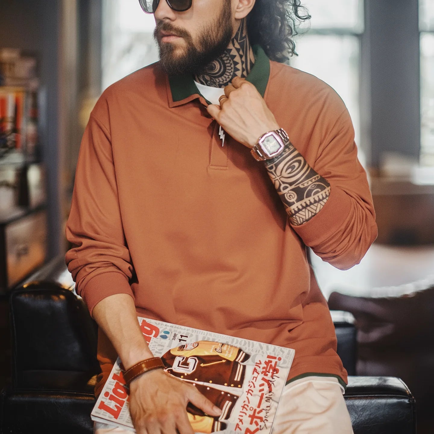 Maden Polo da uomo vintage ricamata Navajo Felpa lavorata a maglia a contrasto Pullover a maniche lunghe vestibilità ampia per la primavera autunno - StepByStepNow