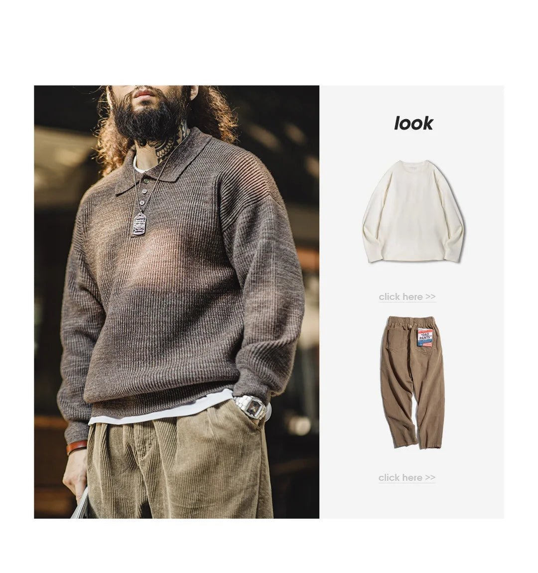 Maden Polo lavorata a maglia retrò maglione con risvolto color caffè allentato autunno inverno uomo zio Fu maglione maglieria casual - StepByStepNow